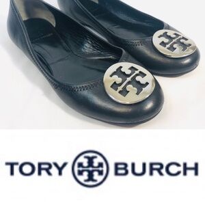 Tory Burch Black Flats with Cream Emblem